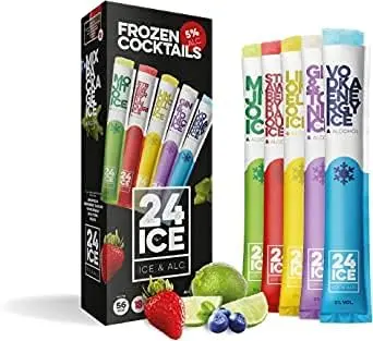 24 ICE Frozen Cocktails, Pack de 5 Helados con Alcohol (5x65ml). Disfruta de tus cócteles favoritos en un polo helado