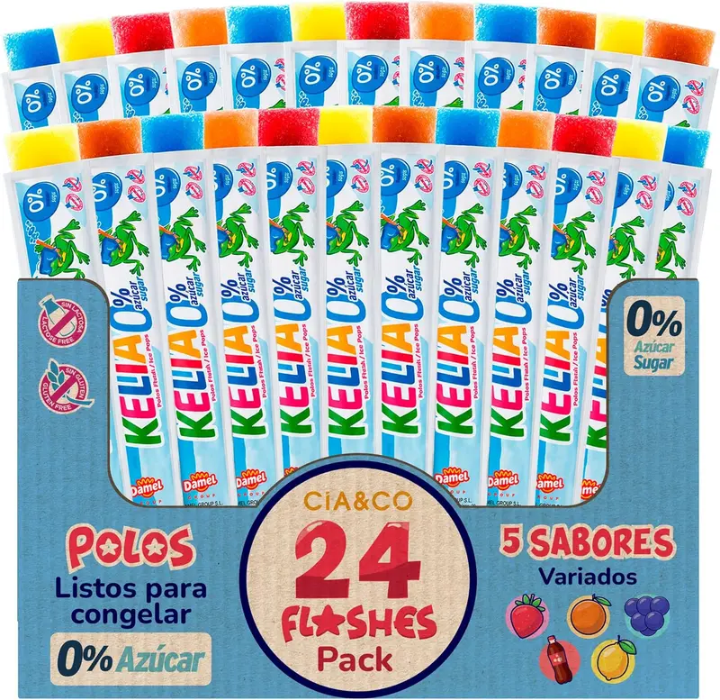 24 Polos para Congelar 0% Azúcar | Flashes de Hielo Sabores Variados | Polos Flash para Verano | Sin Gluten, Sin Lactosa y Aptos para Veganos | Selección Cia&Co