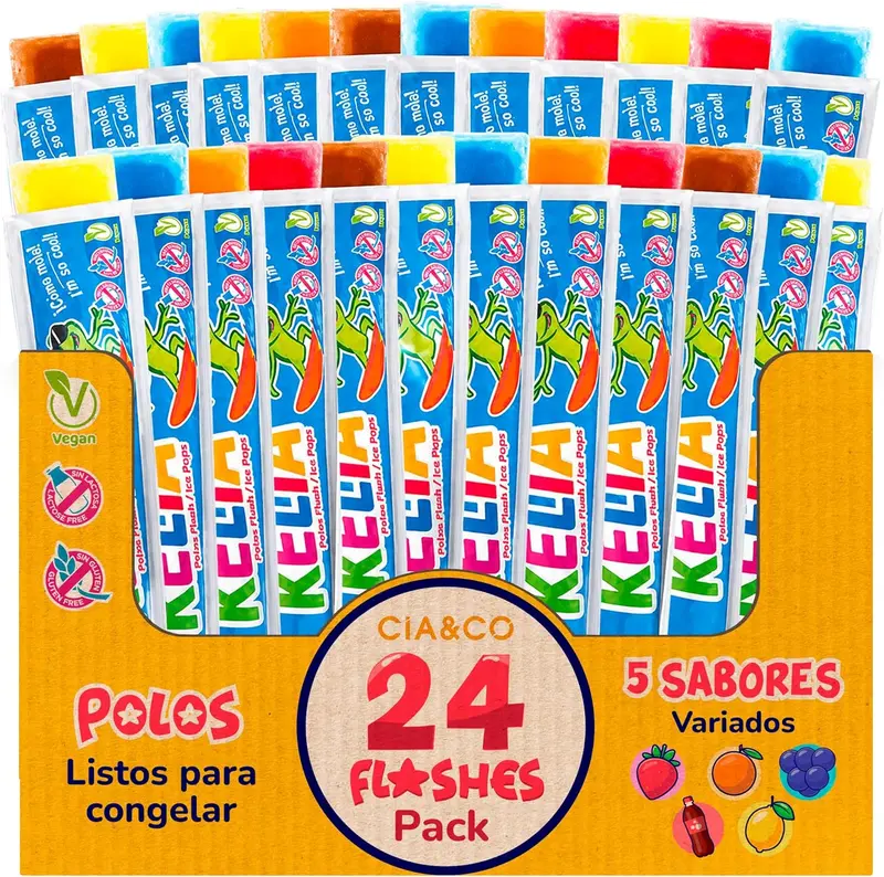 24 Polos para Congelar Classic | Flashes de Hielo Sabores Variados | Polos Flash para Verano | Sin Gluten, Sin Lactosa y Aptos para Veganos | Selección Cia&Co