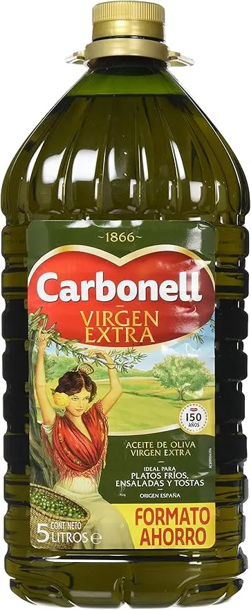 Aceite de Oliva Virgen Extra Carbonell, Garrafa de 5 Litros. Formato ahorro del AOVE de calidad superior, ideal para ensaladas, tostadas y para cuidar tu colesterol.