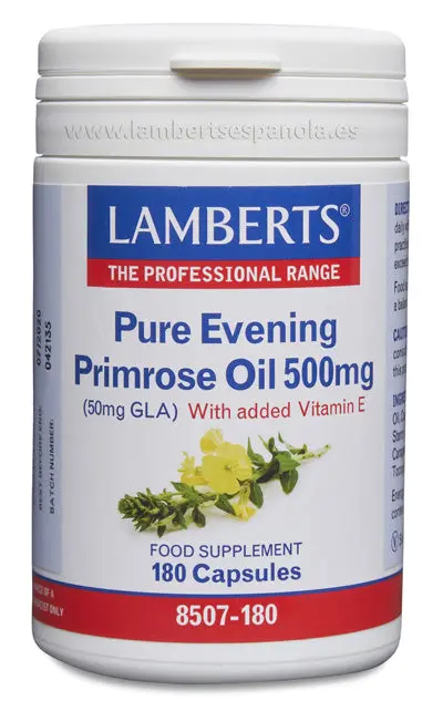 Aceite de Prímula u Onagra Puro 500 mg 180 cápsulas con Vitamina E - LAMBERTS