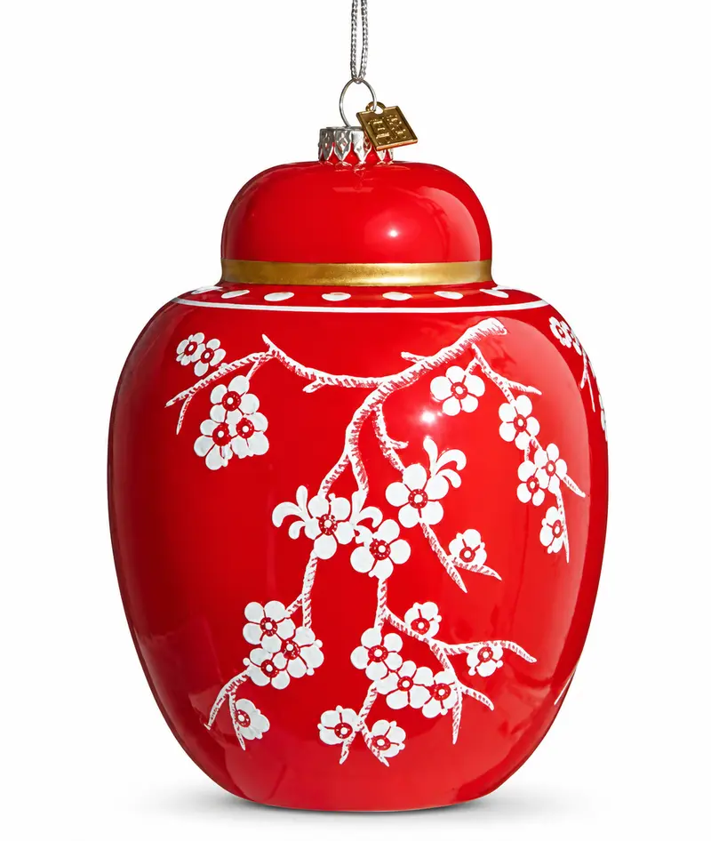 Adorno de árbol con forma de tarro chino rojo