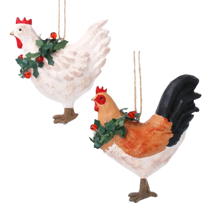 Adorno de Navidad gallo y gallina, colgante