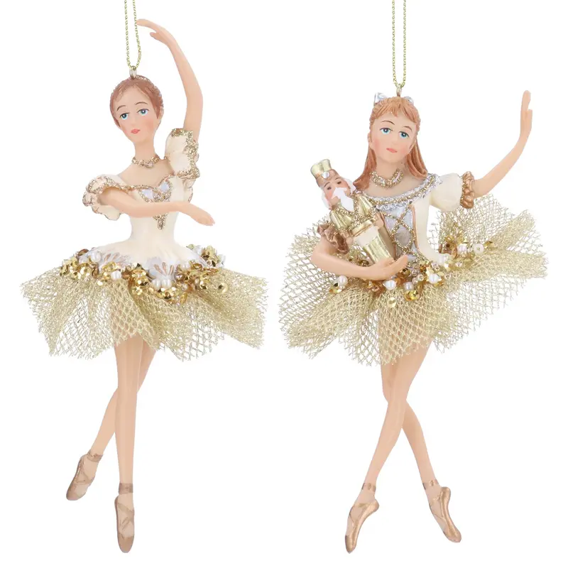 Adornos navideños diseño de bailarinas dorada del Cascanueces