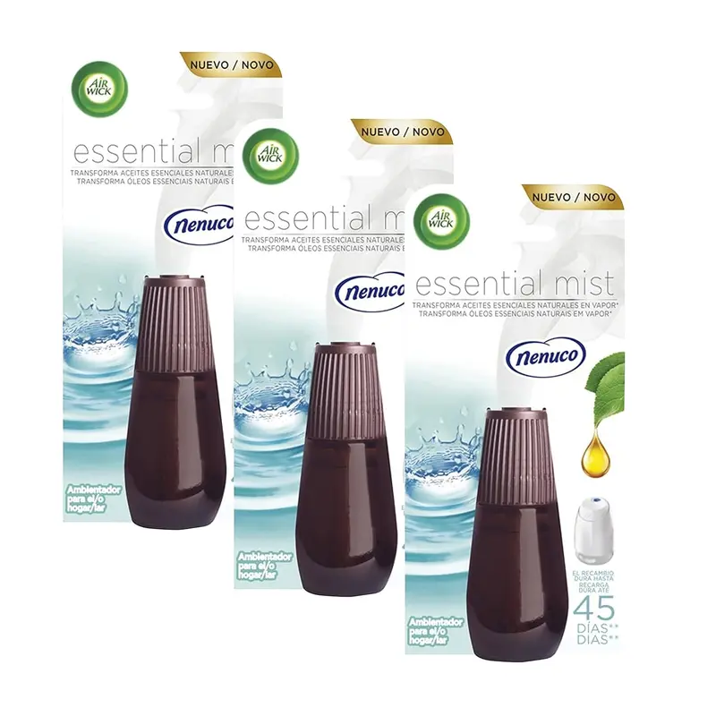 Air Wick Essential Mist Recambio para Difusor Automático con Aroma Nenuco, Pack de 3 unidades. Transforma tu hogar con una fragancia infantil fresca y ligera de larga duración.