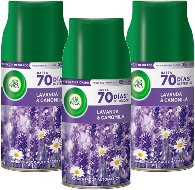 Air Wick Freshmatic Pack de 3 Recambios para Ambientador Automático, Aroma Pradera Púrpura de Lavanda (750 ml en Total).