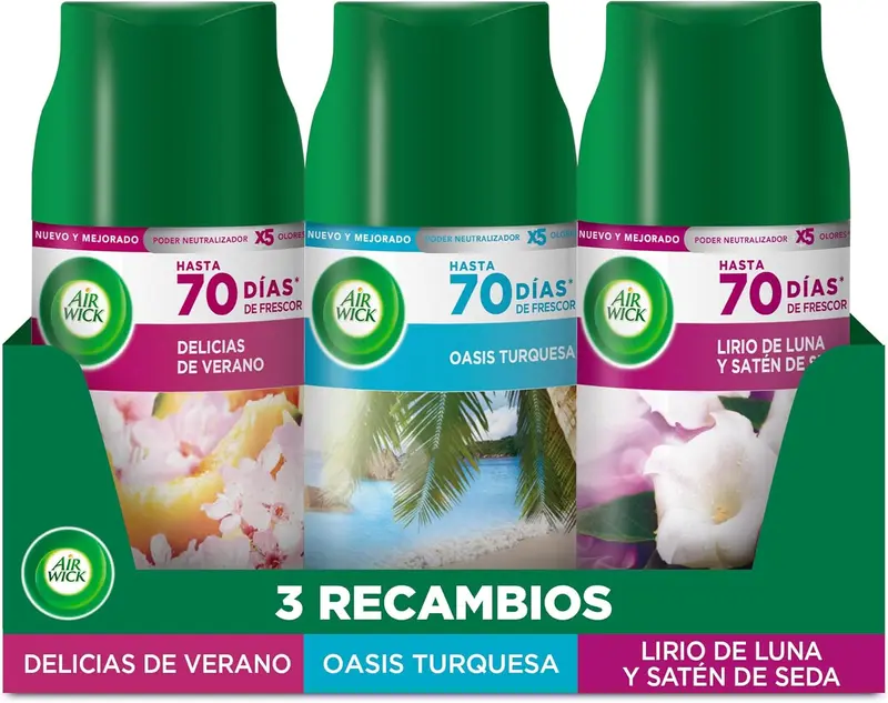 Air Wick Freshmatic Pack de 3 Recambios para Ambientador Automático, Aromas Mixtos