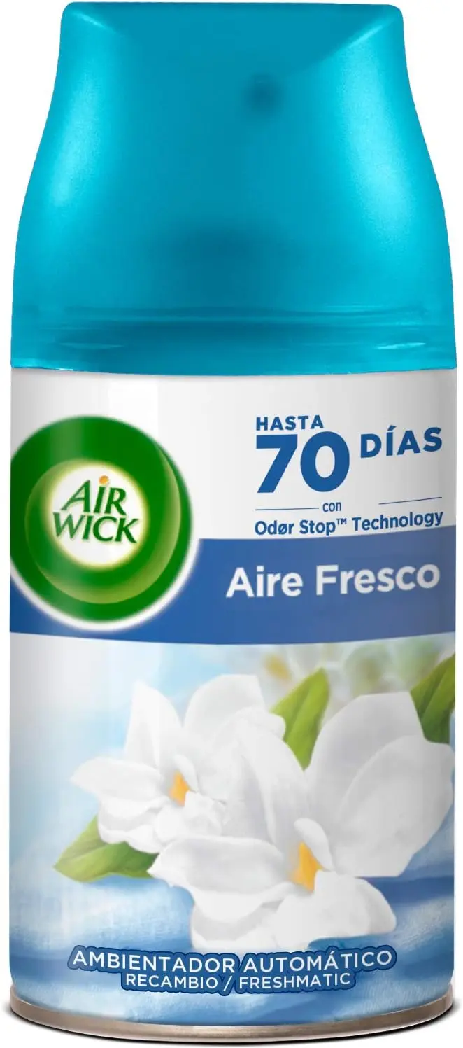 Air Wick Freshmatic Recambio para Ambientador Automático, fragancia Aire Fresco, 250 ml. Disfruta de una brisa pura y duradera gracias a su tecnología Odor Stop.