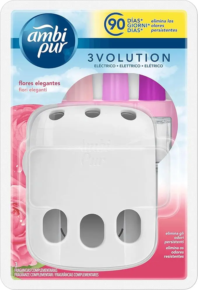 Ambi Pur 3Volution Ambientador Eléctrico Kit Completo Frescor de la Mañana. Elimina olores persistentes y refresca tu casa hasta 90 días con 3 aromas.