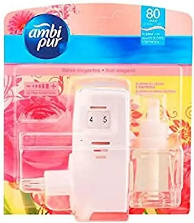 Ambi Pur Kit de Ambientador Eléctrico con fragancia Flores Elegantes. Incluye difusor y recambio de 21,5 ml para eliminar olores y perfumar hasta 80 días.