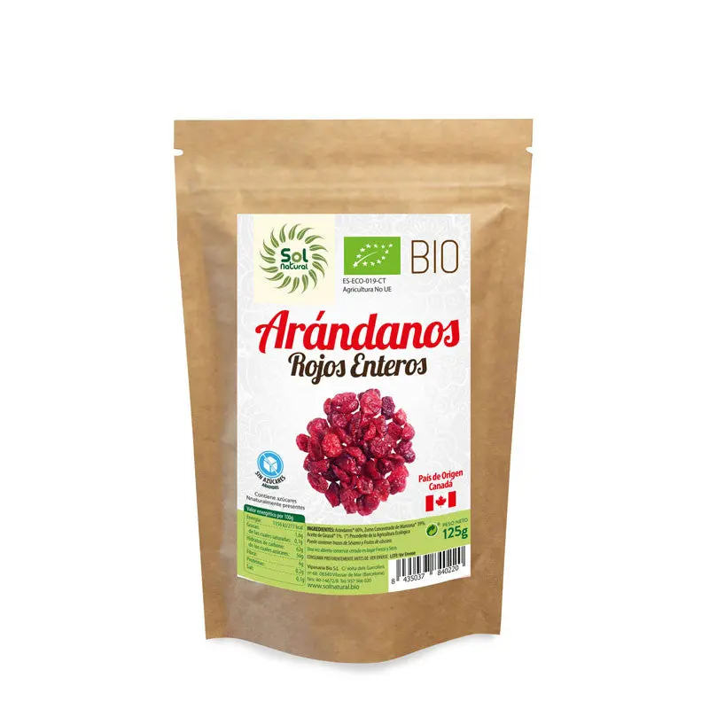 Arandanos rojos sin azucar bio 125g Sol Natural