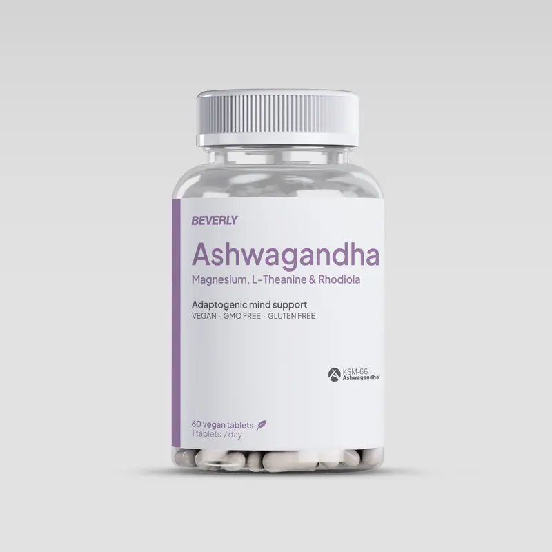 Ashwagandha KSM-66 con Magnesio, L-Teanina & Rhodiola - 60 Caps - 60 Servicios