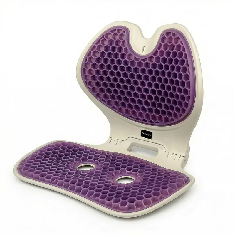 Asiento Plegable con Respaldo 200 kg – Cojín Gel Transpirable Tipo Panal – Ligero y Portátil 1,15 kg – Ideal para Gradas, Bancos y Exterior (Morado)