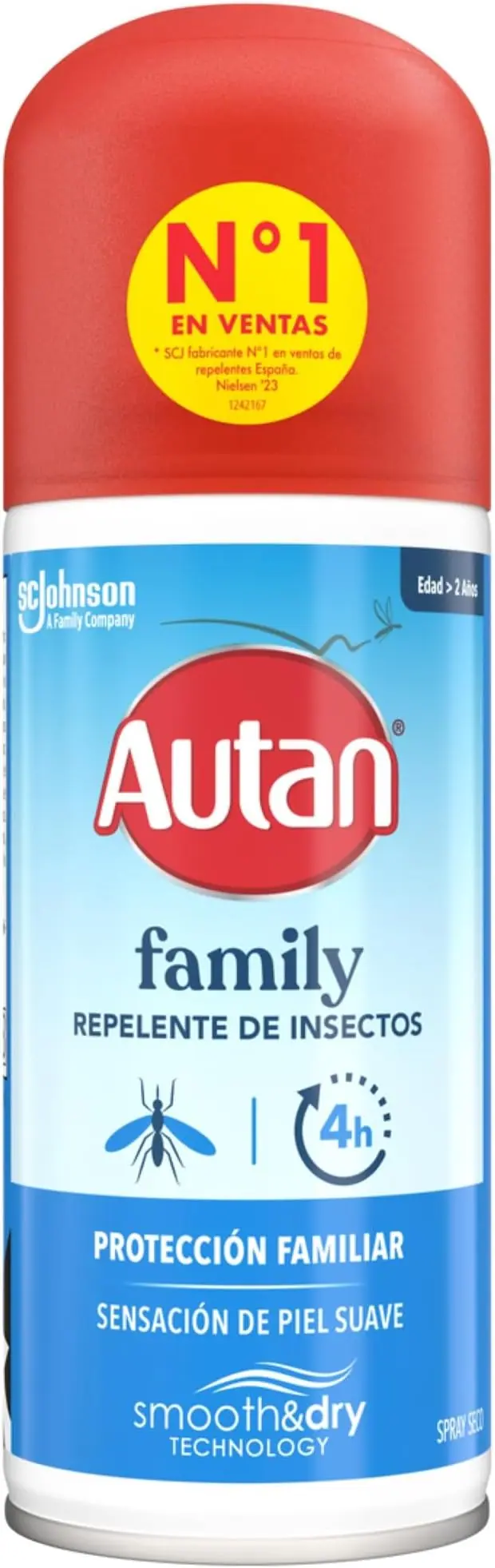 Autan Family Care Spray Seco, Repelente de Mosquitos para toda la familia, 100ml. Ofrece hasta 4 horas de protección inmediata contra picaduras con una sensación suave en la piel.