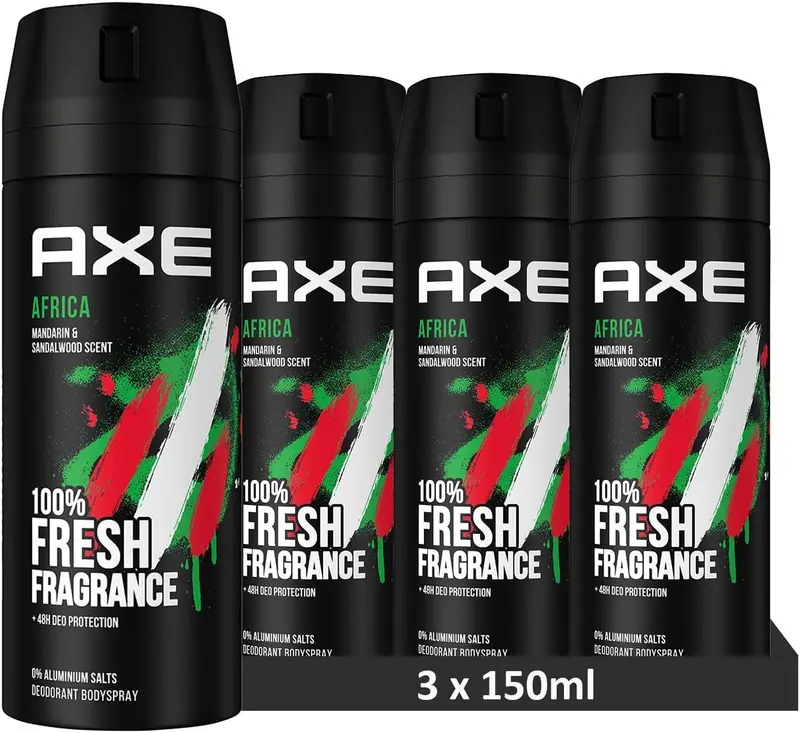 AXE Africa Desodorante Antitranspirante en Spray para Hombre, 150ml. Protección avanzada contra el sudor y el mal olor con una fragancia exótica y sensual de larga duración.