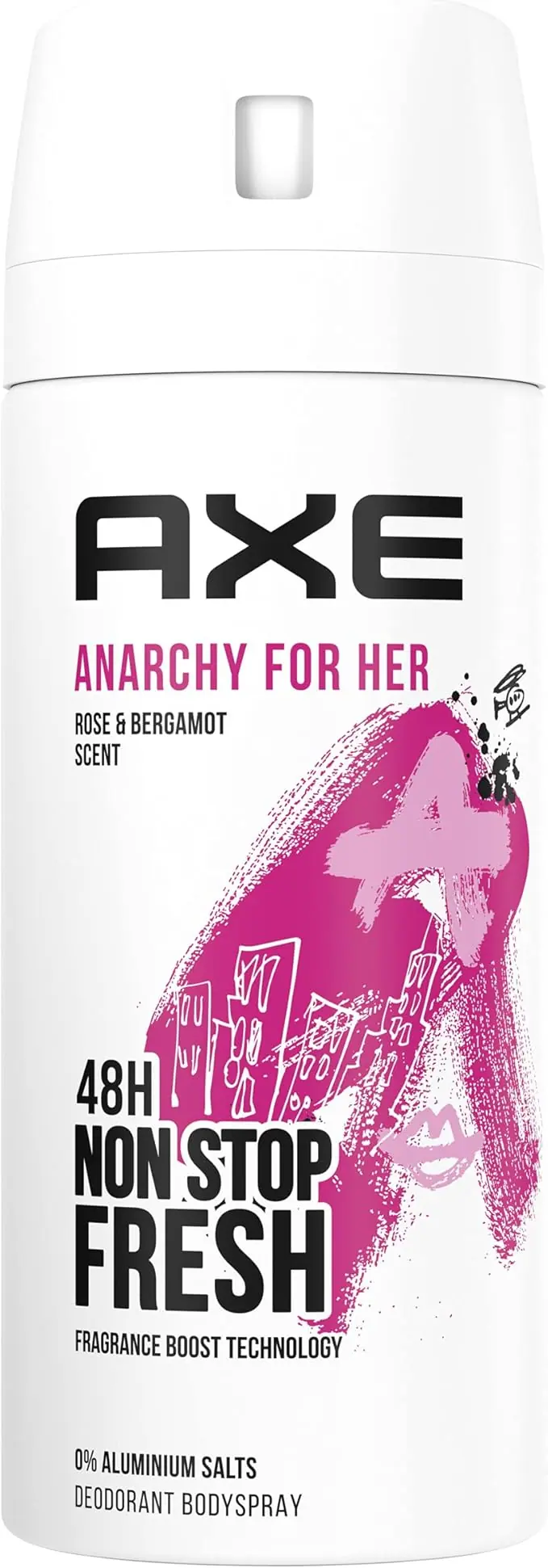 Axe Anarchy for Her Desodorante Bodyspray para Mujer (150 ml). Una fragancia femenina y seductora sin aluminio, con protección de 48 horas para una libertad total.
