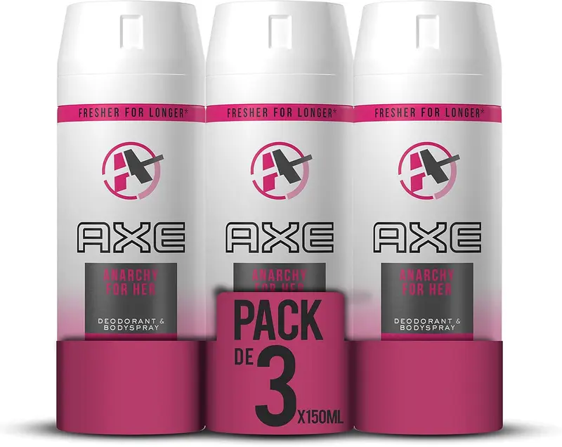 AXE Anarchy for Her Desodorante Bodyspray para Mujer, Pack de 3x150ml (450ml). Protección de 48 horas con una fragancia frutal y floral irresistible y duradera.