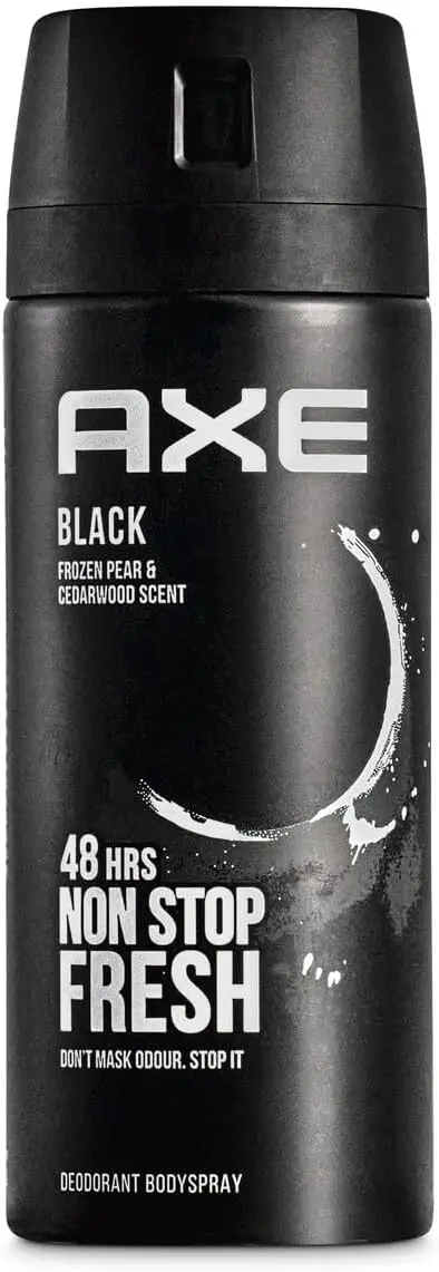 Axe Black Desodorante Bodyspray para Hombre, 150 ml. Una fragancia sutil y sofisticada con notas de bergamota, romero y madera de cedro para una frescura duradera.