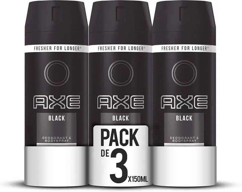 AXE Black Desodorante Bodyspray para Hombre, Pack de 3x150ml (450ml). Protección de 48h con una fragancia sutil y sofisticada de bergamota, romero y cedro.