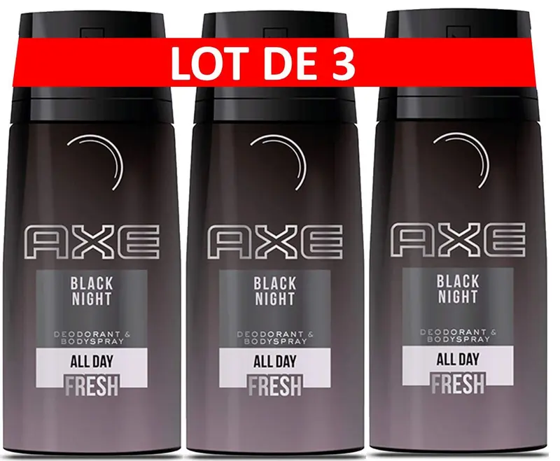 AXE Black Night Desodorante en Spray sin Aluminio para Hombre, Pack de 3x150ml (450ml). Fragancia elegante y nocturna para una protección eficaz y duradera.