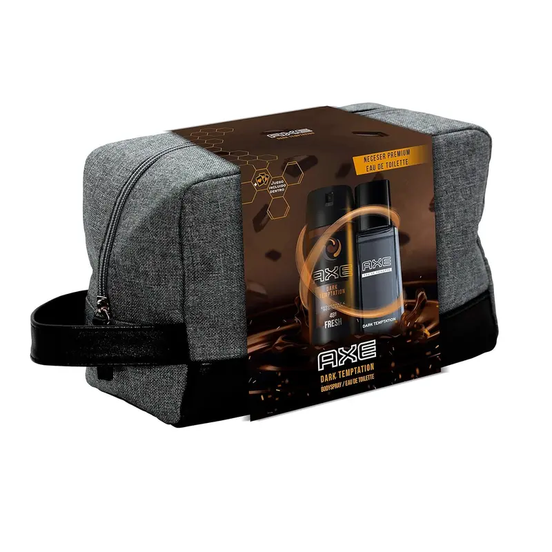 AXE Dark Temptation Neceser Duo para Hombre. El regalo ideal que combina la protección diaria del desodorante bodyspray de 150ml con la intensidad del Eau de Toilette de 100ml.