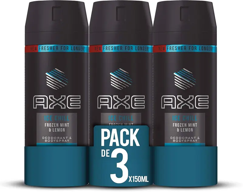 AXE Ice Chill Desodorante Bodyspray para Hombre, Pack Ahorro 3x150ml (450ml). Protección 48h y frescor instantáneo con aroma a menta y limón helados.