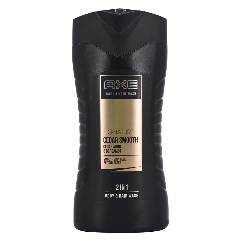 AXE Signature Gel 2 en 1 Cuerpo y Cabello Cedar Smooth, Pack de 6x250ml. Con tecnología de liberación de fragancia y un aroma masculino a cedro y bergamota.