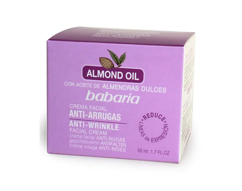 Babaria Crema Facial Antiarrugas con Aceite de Almendras, 50 ml. Nutre, hidrata y combate los signos de la edad para una piel más tersa, suave y rejuvenecida.