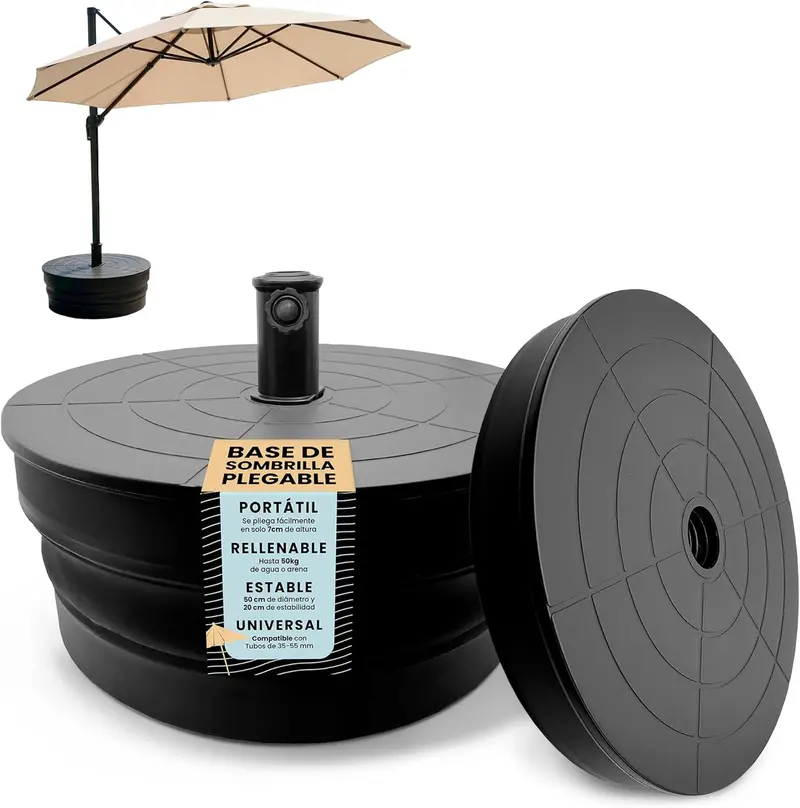 Base para Sombrilla XXL Plegable 50 kg CIA&CO | Rellenable Agua o Arena, Universal Ø35-55 mm, Antiviento Reforzada