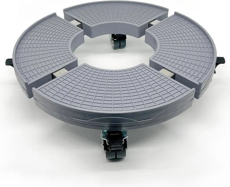 Base Redonda Ajustable 38-50 cm con Ruedas 300 KG – Plataforma Soporte ABS Alta Densidad + Acero Inoxidable – 4 Ruedas Dobles 360º con Freno – Para Macetas Grandes, Bombona Butano (SOPORTE + 4 RUEDAS)