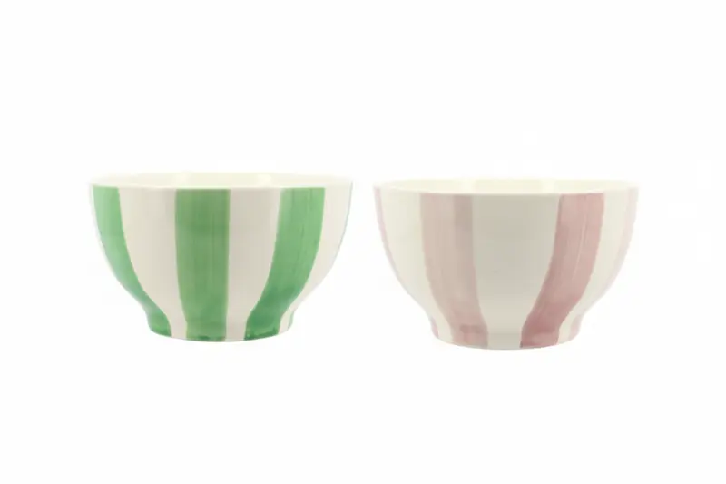 Bol arlequín 70cl en gres blanco con rayas de colores
