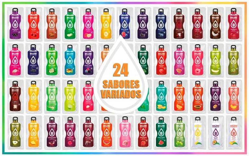 Bolero Bebida Instantánea, Pack Surtido de 24 sobres. Una selección de sabores sin azúcar y con Stevia para una hidratación saludable, baja en calorías y llena de variedad.
