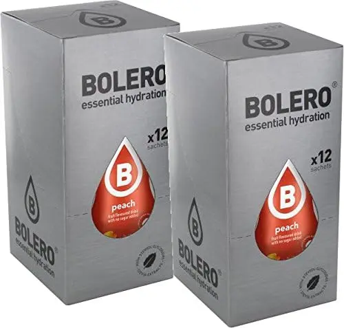 Bolero Bebida Instantánea Sabor Albaricoque, Caja de 24x9g. Preparado en polvo sin azúcar, con Stevia y Vitamina C para una hidratación esencial con un delicioso toque frutal.