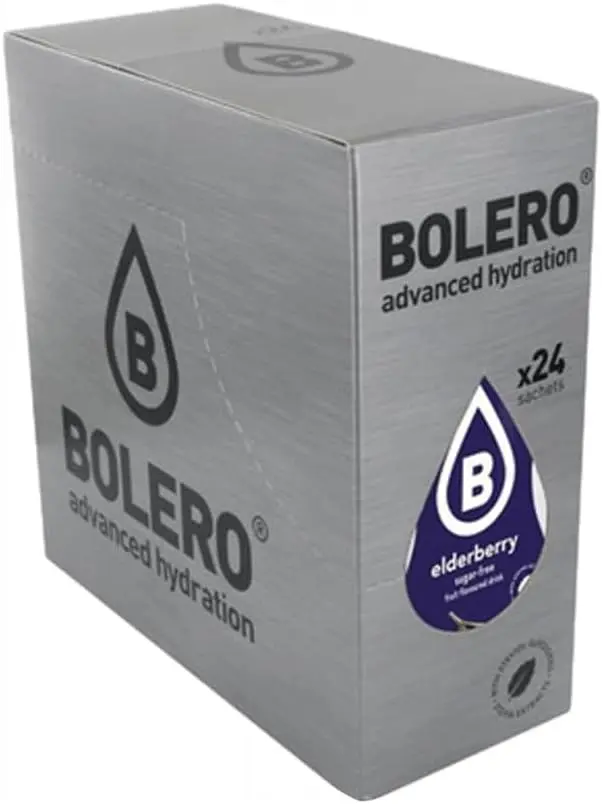 Bolero Bebida Instantánea Sabor Arándano, Caja de 24x9g. Un refresco en polvo funcional, bajo en calorías y sin azúcar con Stevia, para una hidratación óptima y llena de sabor.
