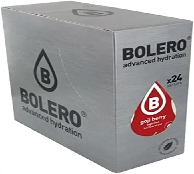 Bolero Bebida Instantánea Sabor Bayas de Goji, Caja de 24x9g. Preparado en polvo sin azúcar con Stevia y Vitamina C, un refresco antioxidante para una hidratación saludable.