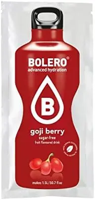 Bolero Bebida Instantánea Sabor Bayas de Goji, Pack de 12x9g. Un refresco en polvo sin azúcar, sin gluten y con Stevia, enriquecido con Vitamina C, ideal para dietas saludables.