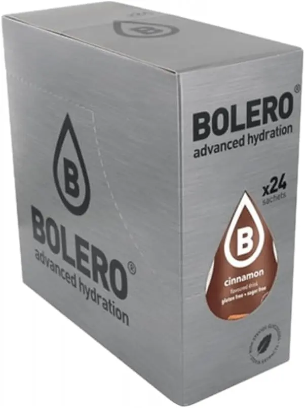 Bolero Bebida Instantánea Sabor Canela, Caja de 24x9g. Preparado en polvo sin azúcar con Stevia y Vitamina C para una hidratación saludable, baja en calorías y llena de sabor.
