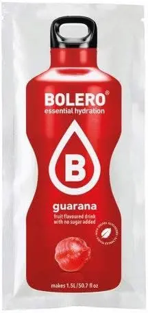 Bolero Bebida Instantánea Sabor Guaraná, Caja de 24x9g. Un refresco en polvo sin azúcar, bajo en calorías y con Stevia para una hidratación óptima y llena de sabor.