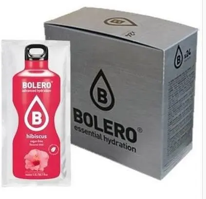 Bolero Bebida Instantánea Sabor Hibisco, Caja de 24x9g. Un refresco en polvo sin azúcar, bajo en calorías y carbohidratos, ideal para cualquier tipo de dieta y para hidratarte con sabor.