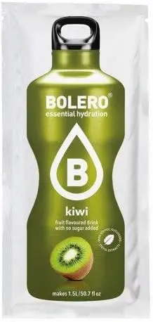 Bolero Bebida Instantánea Sabor Kiwi, Caja de 24x9g. Un refresco en polvo sin azúcar, sin aspartamo y con Stevia para una hidratación saludable, baja en calorías y llena de sabor.