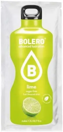 Bolero Bebida Instantánea Sabor Lima, Mega Pack de 48x9g. Preparado en polvo sin azúcar, con Stevia y Vitamina C para una hidratación saludable, baja en calorías y llena de sabor.