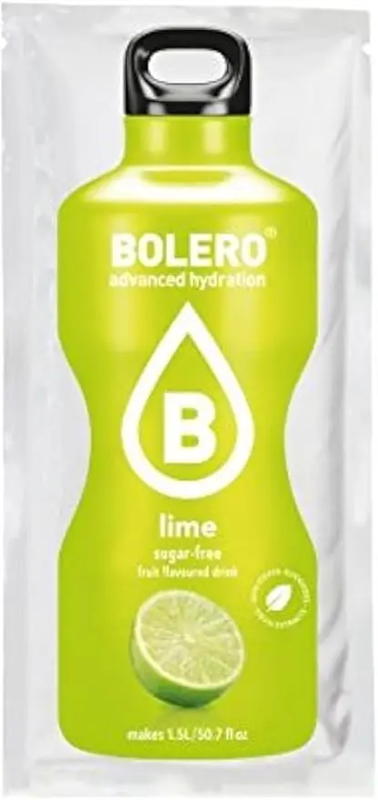 Bolero Bebida Instantánea Sabor Lima, Pack de 12x9g. Un refresco en polvo sin azúcar, bajo en calorías y con Stevia para una hidratación óptima y llena de sabor.