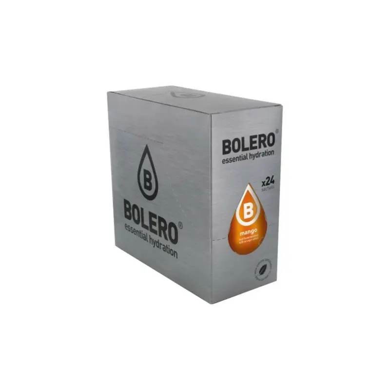 Bolero Bebida Instantánea Sabor Mango, Caja de 24x9g. Preparado en polvo sin azúcar con Stevia y Vitamina C para una hidratación tropical, deliciosa y baja en calorías.