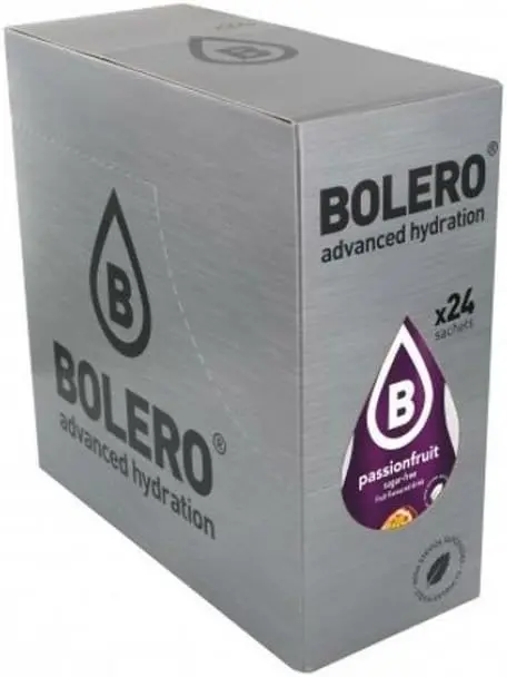 Bolero Bebida Instantánea Sabor Maracuyá, Caja de 24x9g. Preparado en polvo sin azúcar, con Stevia y Vitamina C para una hidratación tropical, saludable y baja en calorías.