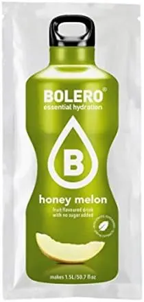 Bolero Bebida Instantánea Sabor Melón con Miel, Caja de 48 sobres de 9g. Preparado en polvo sin azúcar, con Stevia y Vitamina C para una hidratación deliciosa.