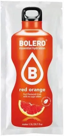 Bolero Bebida Instantánea Sabor Naranja Roja, Mega Pack de 72x9g. Un refresco en polvo sin azúcar, con Stevia y Vitamina C para una hidratación intensa y deliciosa.