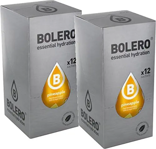 Bolero Bebida Instantánea Sabor Piña, Caja de 24x9g. Preparado en polvo sin azúcar, con Stevia y Vitamina C para una hidratación tropical, deliciosa y baja en calorías.