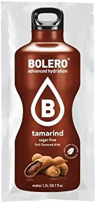 Bolero Bebida Instantánea Sabor Tamarindo, Pack de 12x9g. Un refresco en polvo sin azúcar, bajo en calorías y con Stevia para una hidratación saludable y llena de sabor.