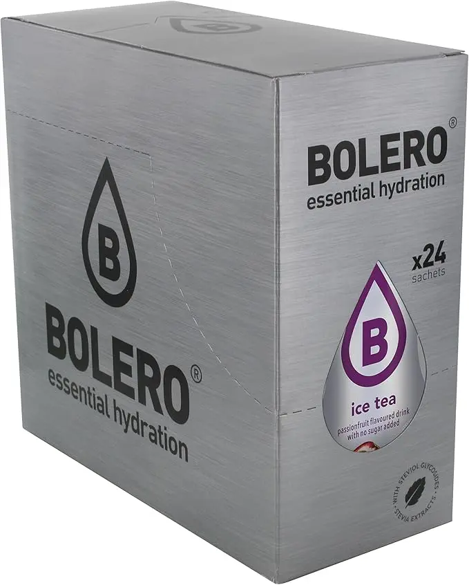 Bolero Bebida Instantánea Sabor Té con Maracuyá, Pack de 24 sobres de 8g. Refresco saludable sin azúcar, bajo en calorías y carbohidratos, enriquecido con Vitamina C y Stevia.