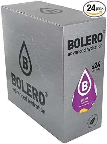 Bolero Bebida Instantánea Sin Azúcar, Sabor Ciruela, Pack de 24x9g. Un refresco en polvo bajo en calorías y carbohidratos, con Stevia y Vitamina C.